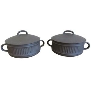 Dansk Flamestone Brown Fluted Individual Casserole Dishes Jens Quistgaard Set 2